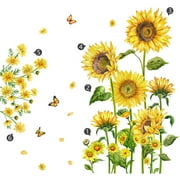 Vikakiooze Decorative Wall Stickers, Sunflower Butterfly Wall Sticker Living Room Bedroom Background Wall Sticker Removable Wall Sticker